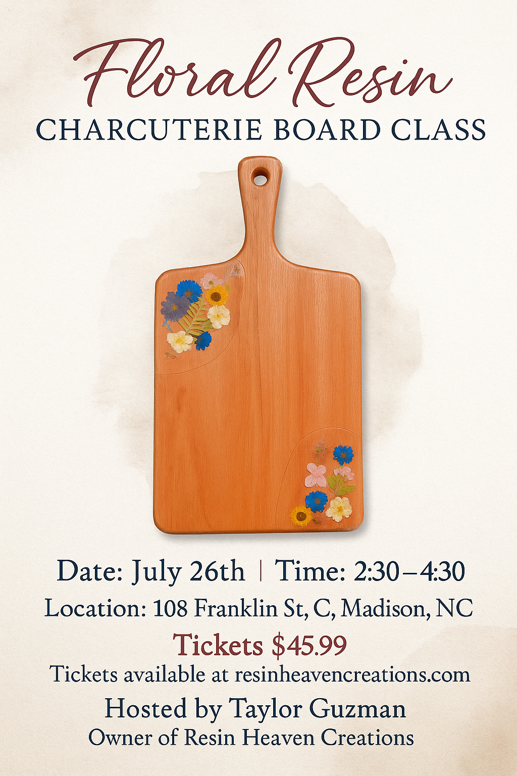 Resin Floral charcuterie board class