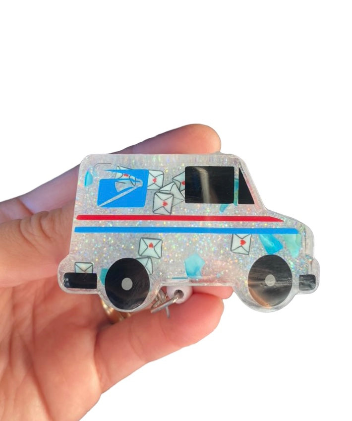 Mail Truck 1 Shaker (Keychain or Badge)