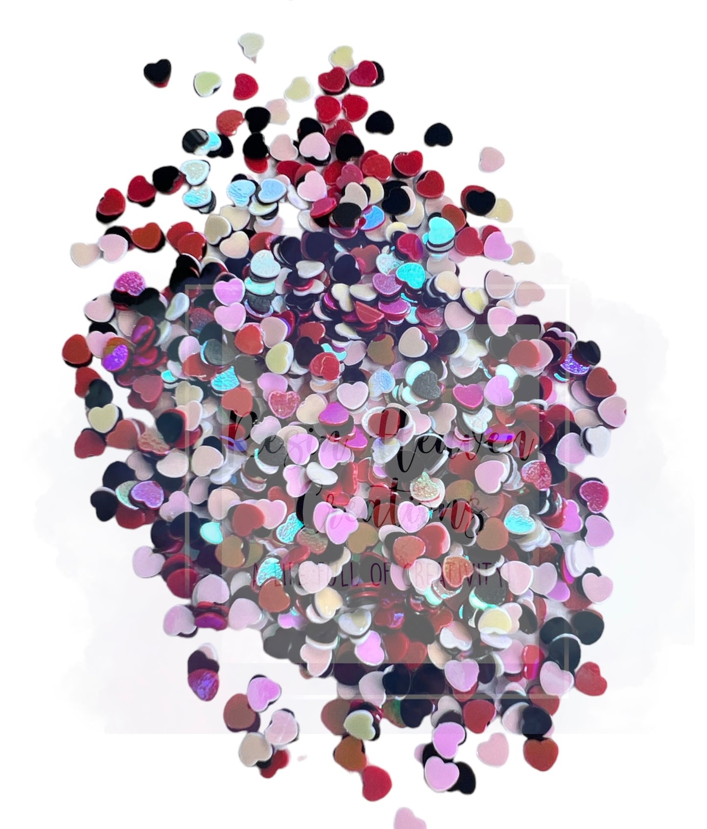 Pink and Black Heart Shaped Glitter