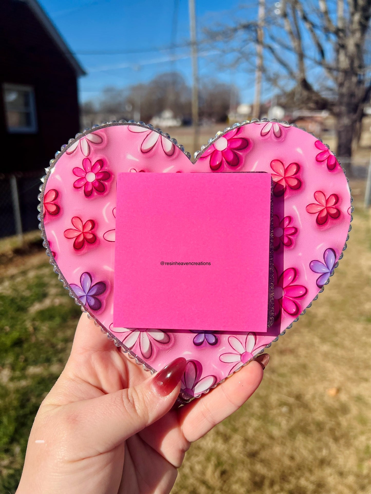 Floral Heart Shaped Post It Note Holder