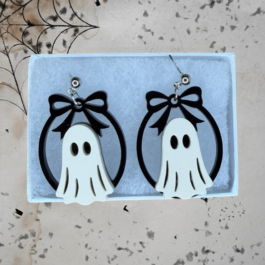 READY TO SHIP (ivory and black) ghost Dangle earrings Laser Cut