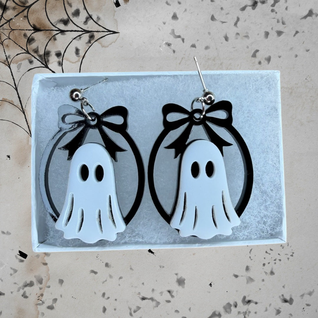 READY TO SHIP (white and black) ghost Dangle earrings Laser Cut