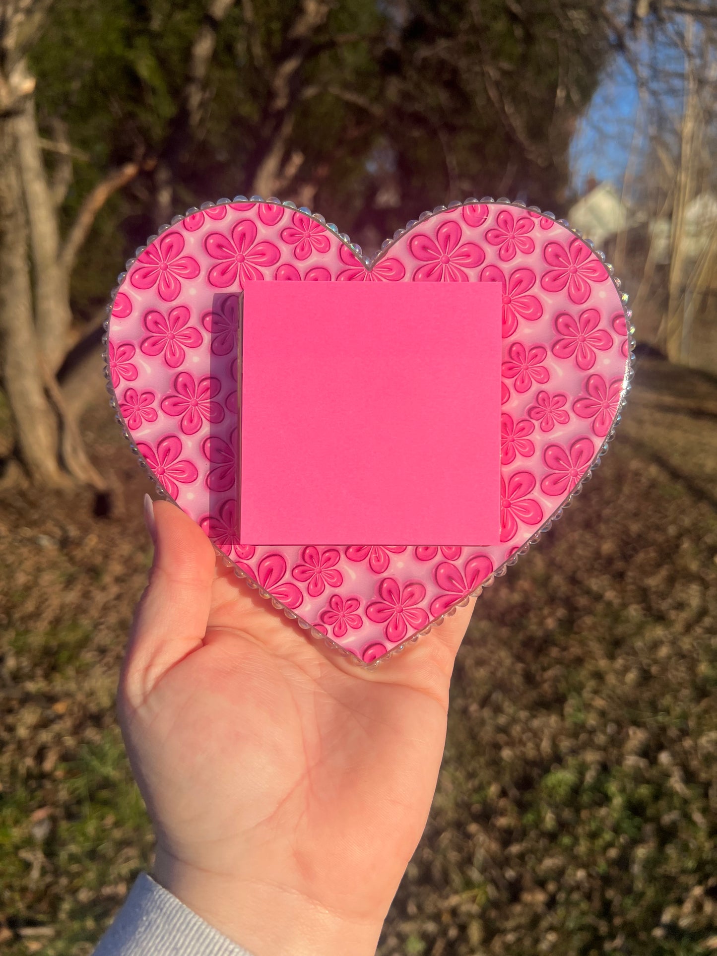 Heart Post It Note Holder with mermaid tear rhinestones