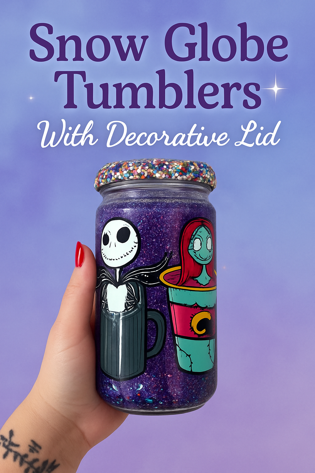 16oz acrylic Snow Globe with decorative lid.