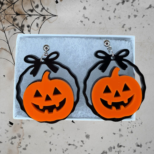 READY TO SHIP (Orange and black) Pumpkin Dangle earrings Laser Cut