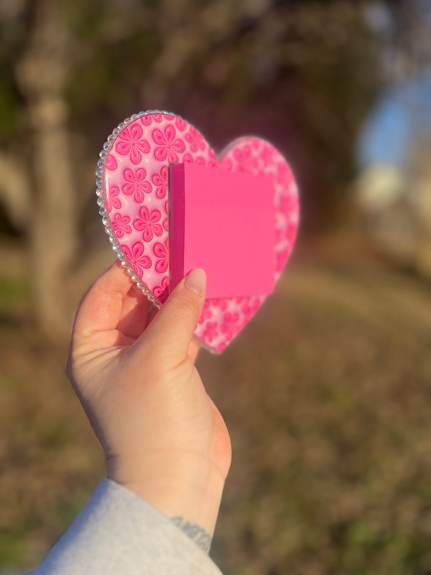 Heart Post It Note Holder with mermaid tear rhinestones